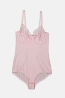 Womens Non Padded Underwired Lace Detail Bodies  Pink - thumbnail