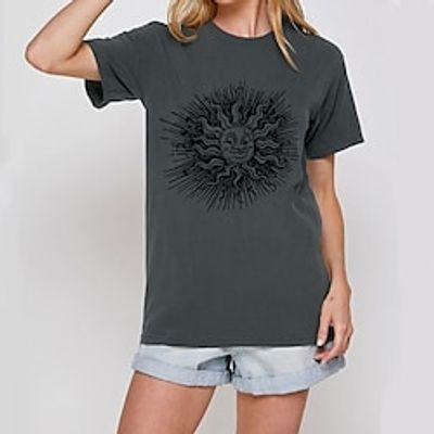 Women's Graphic Patterned Casual Daily Weekend T shirt Tee Short Sleeve Round Neck Basic Essential Tops 100% Cotton Green White Black S Lightinthebox