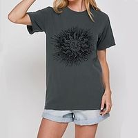 Women's Graphic Patterned Casual Daily Weekend T shirt Tee Short Sleeve Round Neck Basic Essential Tops 100% Cotton Green White Black S Lightinthebox - thumbnail