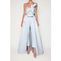 Two Piece Jumpsuits Wedding Guest Dresses Vintage Dress Wedding Garden Party Court Train Sleeveless Strapless Italy Satin with Bow(s) Overskirt 2023 Lightinthebox - thumbnail