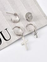 4pcs Silver Rhinestone Decor Cross Earrings - thumbnail