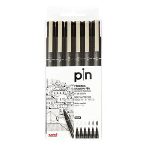 Uni Pin Fine Liner Black Pens (Set Of 6)