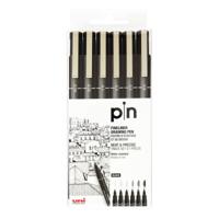 Uni Pin Fine Liner Black Pens (Set Of 6) - thumbnail