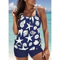 Women's Swimwear Tankini 2 Piece Normal Swimsuit 2 Piece Printing Starfish Blue Tank Top Bathing Suits Sports Beach Wear Holiday miniinthebox - thumbnail