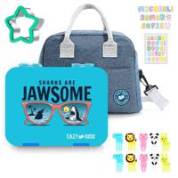 Eazy Kids Jawsome 6 - 4 Compartment Bento Lunch Box With Lunch Bag - Blue