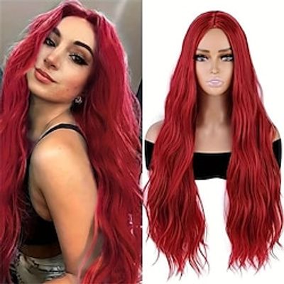 Red Wig Long Curly Wavy Red Wigs For Women Heat Resistant Synthetic Hair Halloween Weave Full Wigs For Women 28 Inches Christmas Party Wigs Lightinthebox
