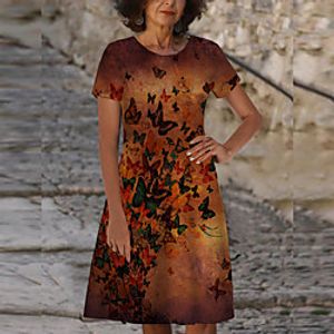 Women's T Shirt Dress Tee Dress Knee Length Dress Red Short Sleeve Print Animal Print Spring Summer Round Neck Casual 2021 S M L XL XXL 3XL Lightinthebox