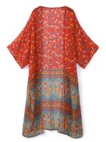 Bohemian Women Printed Half Sleeve Beach Chiffon Long Kimono