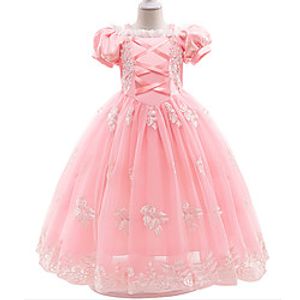 Kids Little Girls' Dress Solid Colored Flower Party Daily Lace Trims Purple Pink Knee-length Short Sleeve Princess Cute Dresses Summer Lightinthebox