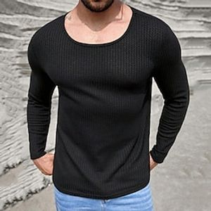 Men's T shirt Tee Waffle Knit Tee Tee Top Long Sleeve Shirt Plain Crew Neck Street Vacation Long Sleeve Knitted Clothing Apparel Fashion Designer Basic Lightinthebox