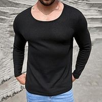 Men's T shirt Tee Waffle Knit Tee Tee Top Long Sleeve Shirt Plain Crew Neck Street Vacation Long Sleeve Knitted Clothing Apparel Fashion Designer Basic Lightinthebox - thumbnail
