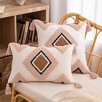 Tufted with Tassel Pillow Cover Pink Geometric Cushion Case Pillowcase for Bedroom Livingroom Sofa Couch miniinthebox - thumbnail