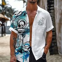 Anchor Men's Resort Hawaiian 3D Printed Shirt Outdoor Vacation Beach Summer Turndown Short Sleeve Blue S M L Slub Fabric Shirt Lightinthebox