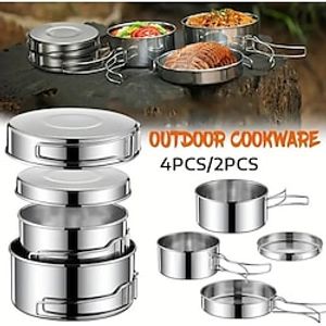 Portable Stainless Steel Cookware Set, Camping Pots Pans Camping Picnic Outdoor Pan Pot Plate Tableware Lightinthebox