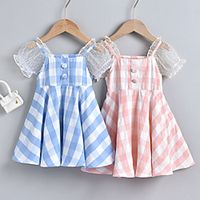 Kids Little Girls' Dress Plaid A Line Dress Causal Print Blue Blushing Pink Above Knee Short Sleeve Regular Cute Dresses Children's Day Summer Regular Fit 2-8 Years miniinthebox - thumbnail