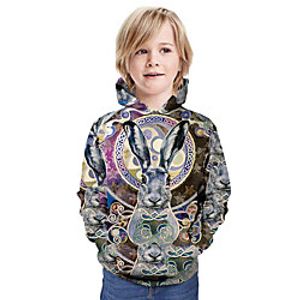 Kids Boys' Hoodie  Sweatshirt Long Sleeve Rabbit 3D Print Animal Print Army Green Children Tops Summer Active Daily Wear Regular Fit 3-13 Years miniinthebox