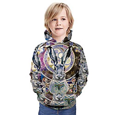 Kids Boys' Hoodie  Sweatshirt Long Sleeve Rabbit 3D Print Animal Print Army Green Children Tops Summer Active Daily Wear Regular Fit 3-13 Years miniinthebox