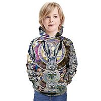 Kids Boys' Hoodie  Sweatshirt Long Sleeve Rabbit 3D Print Animal Print Army Green Children Tops Summer Active Daily Wear Regular Fit 3-13 Years miniinthebox - thumbnail