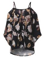 Sexy Women Flower Printed Strap Off Shoulder Half Sleeve High Low Tops - thumbnail