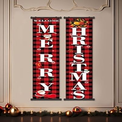 1pc Christmas Poster with Hangers Courtyard Merry Christmas Wall Art Canvas Posters Art For Home Living Room Decoration Wall Art Decor Lightinthebox