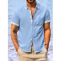 Men's Shirt Linen Shirt Summer Shirt Beach Shirt White Blue Khaki Short Sleeve Plain Collar Summer Casual Daily Clothing Apparel Lightinthebox