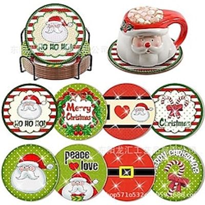 Set of 8 Pcs Christmas Diamond Coasters with Holder, Winter DIY Coloured Drawing Diamond Coasters Art Kits for Adults Kids, Crystal Sticky Diamond Art for Home Decor Lightinthebox
