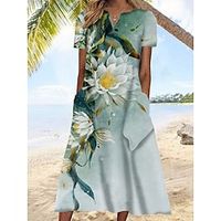 Women's Casual Dress Shift Dress Swing Dress Floral Ombre Pocket Print V Neck Midi Dress Active Fashion Outdoor Vacation Short Sleeve Regular Fit Light Green Blue Green Spring Summer S M L XL XXL Lightinthebox - thumbnail