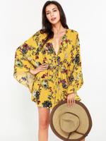 Sexy Women V-Neck Flare Long Sleeve Print Tops - thumbnail