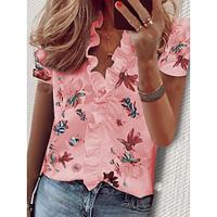 Women's Shirt Blouse Floral Casual Holiday Ruffle Print White Short Sleeve Fashion V Neck Summer Lightinthebox