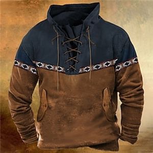 Men's Pullover Hoodie Sweatshirt Pullover Black Brown Gray Hooded Color Block Graphic Prints Lace up Print Casual Daily Sports 3D Print Basic Streetwear Designer Spring   Fall Clothing Apparel miniinthebox