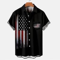 Men's Shirt 3D Print National Flag Turndown Street Casual Button-Down Short Sleeve Tops Casual Fashion Breathable Comfortable Black Lightinthebox - thumbnail