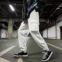 Men's Sweatpants Joggers Waffle Pants Cargo Sweatpants Elastic Waist Multi Pocket Elastic Cuff Plain Comfort Breathable Casual Daily Holiday Sports Fashion Black White miniinthebox