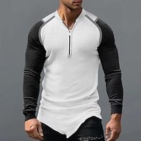 Men's T shirt Tee Waffle Shirt Tee Top Color Block Quarter Zip Street Vacation Long Sleeve Patchwork Clothing Apparel Fashion Designer Basic Lightinthebox