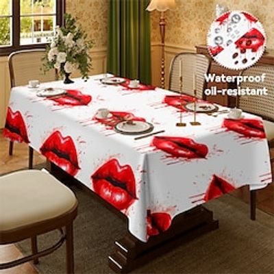 Lips Pattern Rectangular Tablecloth Water Resistance Antiwrinkle Spillproof Soft for Dining Room, Buffet Banquet Parties and Holiday Dinners Valentine's Day Lightinthebox