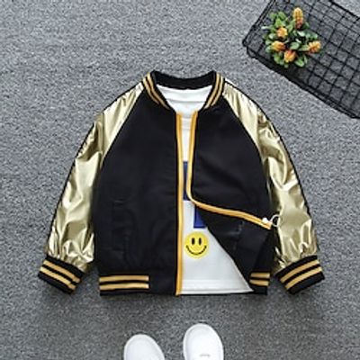 Kids Boys Baseball Jackets Outerwear Graphic Letter Long Sleeve Coat School Cool Daily Silver Gold Spring Fall 7-13 Years Lightinthebox