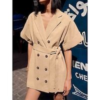 Women's Casual Dress Summer Dress Plain Dress Mini Dress Lace up Button Work Street Date Streetwear Shirt Collar Short Sleeve Loose Fit Khaki Color S M L Size Lightinthebox - thumbnail