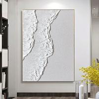 Hand Paint Modern Abstract Wall Art White 3D Textured Painting Thick Oil Waves Painting Home Decor For Living Room Frame Ready To Hang Lightinthebox