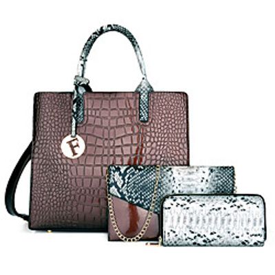 Women's Bags PU Leather Bag Set 3 Pcs Purse Set Date Office  Career 2021 Purple Black Red Brown Lightinthebox