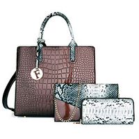 Women's Bags PU Leather Bag Set 3 Pcs Purse Set Date Office  Career 2021 Purple Black Red Brown Lightinthebox - thumbnail