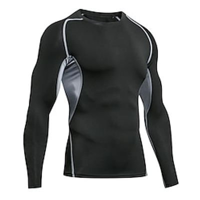 Men's T shirt Tee Gym Shirt Compression Shirt Running Shirt Training Shirt Crew Neck Long Sleeve Street Vacation Going out Casual Daily Quick dry High Stretch Moisture Wicking Breathable Plain Black Lightinthebox
