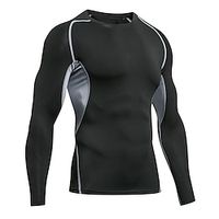 Men's T shirt Tee Gym Shirt Compression Shirt Running Shirt Training Shirt Crew Neck Long Sleeve Street Vacation Going out Casual Daily Quick dry High Stretch Moisture Wicking Breathable Plain Black Lightinthebox - thumbnail
