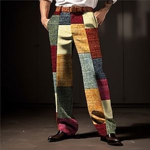 Plaid Geometry Business Men's 3D Print Pants Trousers Outdoor Street Wear to work Polyester Blue Purple Orange S M L High Elasticity Pants Lightinthebox