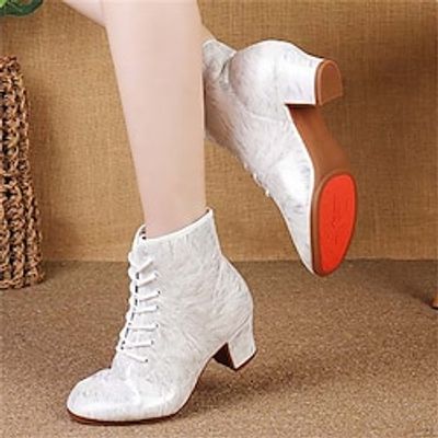 Women's Latin Shoes Modern Shoes Dance Boots Performance Wedding Party Evening Velvet Floral Bootie Fashion Party / Evening Stylish Pattern / Print Thick Heel Round Toe Lace-up Adults' White miniinthebox Women's Latin Shoes Modern Shoes Dance Boots Performance Wedding Party Evening Velvet Floral Bootie Fashion Party / Evening Stylish Pattern / Print Thick Heel Round Toe Lace-up Adults' White miniinthebox