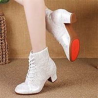 Women's Latin Shoes Modern Shoes Dance Boots Performance Wedding Party Evening Velvet Floral Bootie Fashion Party / Evening Stylish Pattern / Print Thick Heel Round Toe Lace-up Adults' White miniinthebox