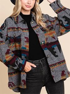 Women's Aztec Retro Ethnic Style Geometric Woolen Loose Jacket