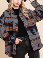 Women's Aztec Retro Ethnic Style Geometric Woolen Loose Jacket - thumbnail