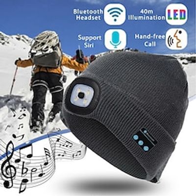 Bluetooth Beanie Hat with Lights Microphones Rechargeable Headlamp Cap Wireless Headphones Gifts for Men Women Dad Teen Lightinthebox Bluetooth Beanie Hat with Lights Microphones Rechargeable Headlamp Cap Wireless Headphones Gifts for Men Women Dad Teen Lightinthebox