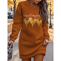 Women's Sweatshirt Dress Casual Dress Mini Dress Warm Fashion Holiday Going out Weekend Crew Neck Print Leaf Heart Letter Loose Fit Wine Orange S M L XL XXL Lightinthebox - thumbnail