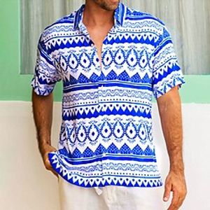 Men's Shirt Graphic Shirt Graphic Argyle Turndown Blue  White Print Street Daily Short Sleeve Button-Down Print Clothing Apparel Fashion Designer Casual Breathable Lightinthebox