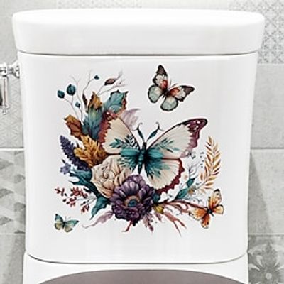 Butterfly Flowers Wall Stickers, Bathroom Toilet Stickers, Room Decor, Restroom Removable Stickers, Self-adhesive Decal Stickers miniinthebox